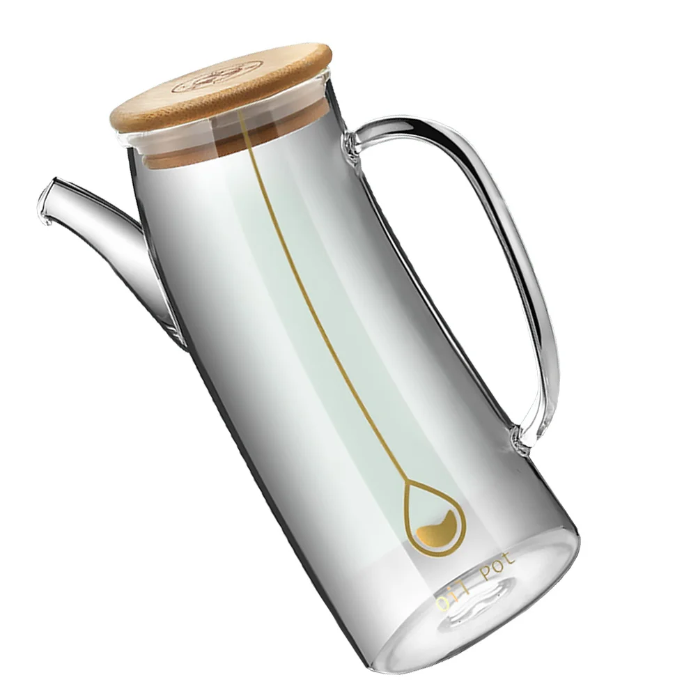 

1pc Glass Oil Dispenser Bamboo Handle Leak Proof Oil Vinegar Bottle Cruet Container For Kitchen Home Restaurant Use