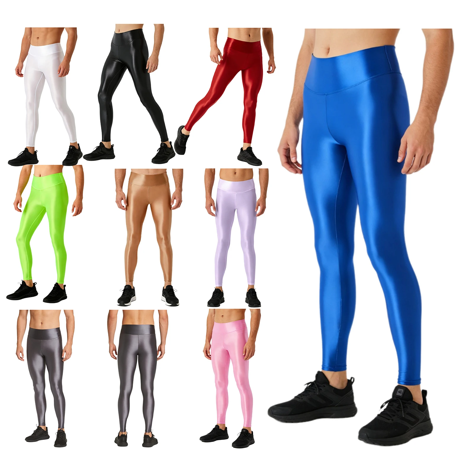 

Мужские облегающие эластичные леггинсы-тайтсы однотонные глянцевые спортивные штаны для йоги, тренировок и фитнеса