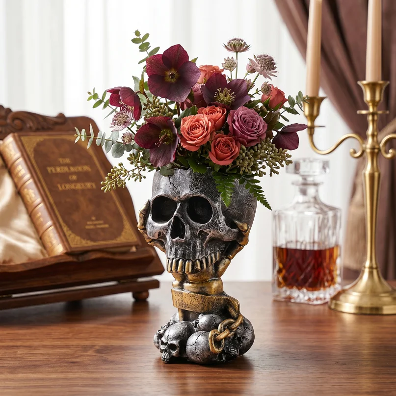Halloween Skull Head Vase Resin Craft Decoration Creative Home Decoration Skull Head