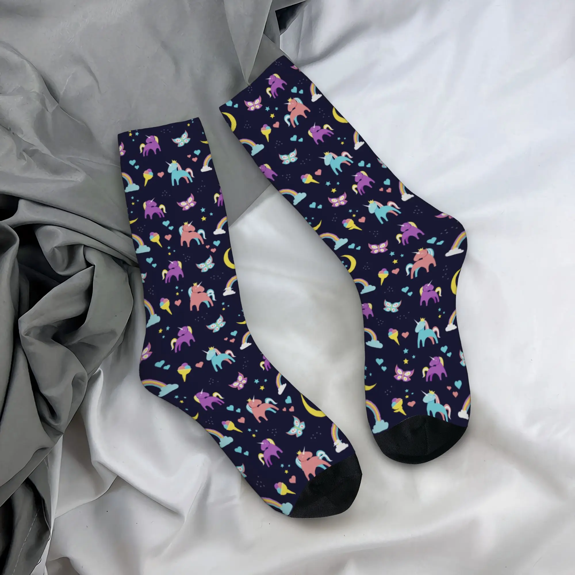 

Autumn Winter Cool Unisex Cartoon Rainbow Unicorn Socks Sweat Absorbing Crew Socks