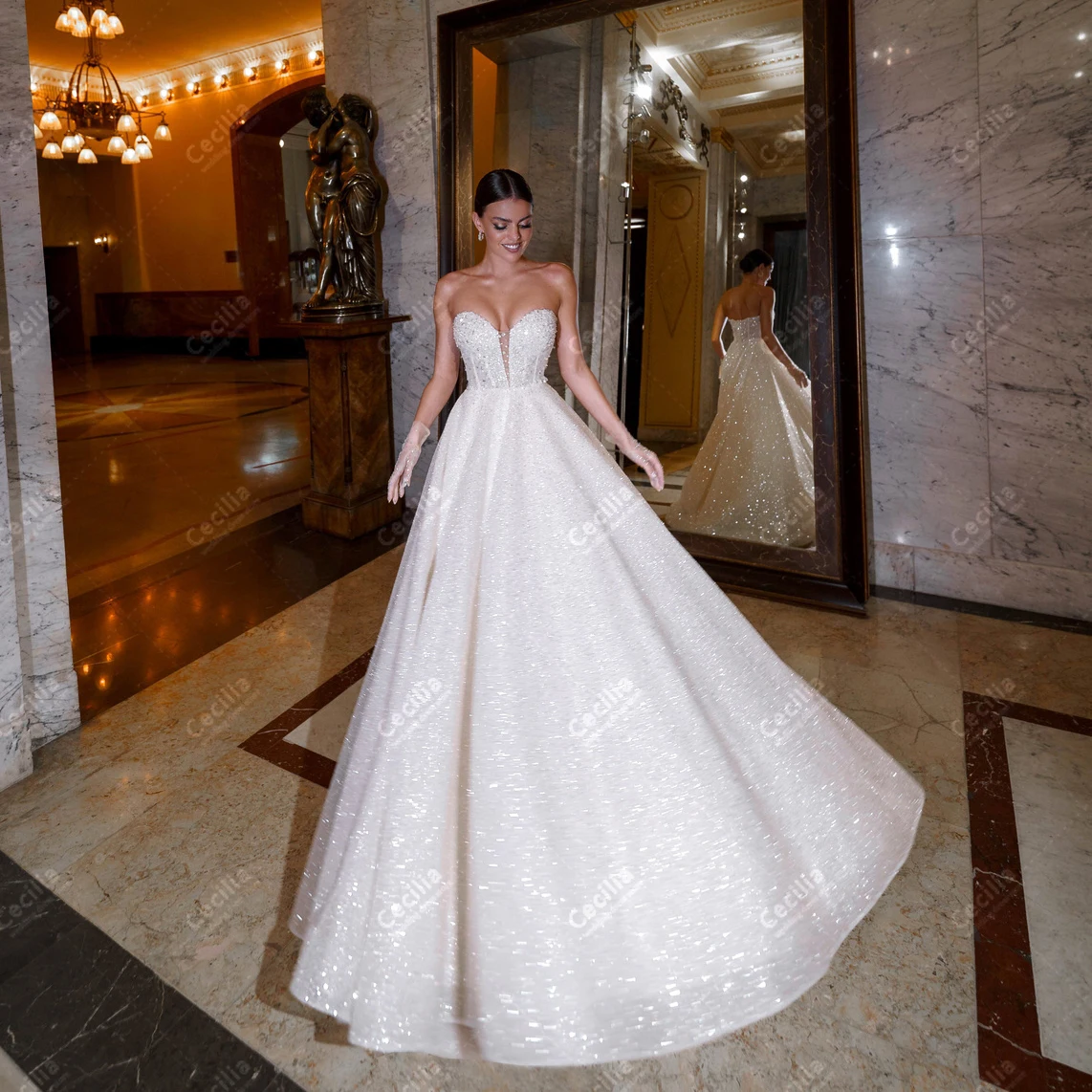 

Glitter Wedding Dresses Gorgeous Bridal Gowns Strapless Backless Robes For Formal Party Sexy Vestidos De Novia Customized 2025