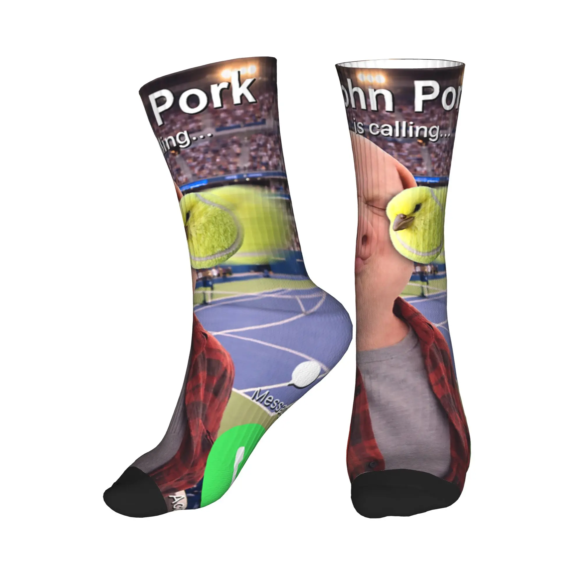 Funny Cute John Pork is Calling with Tennis Ball Bird Meme Socks Anti Stockings Men's Medium Soft  Socks Spring Elegant Socks
