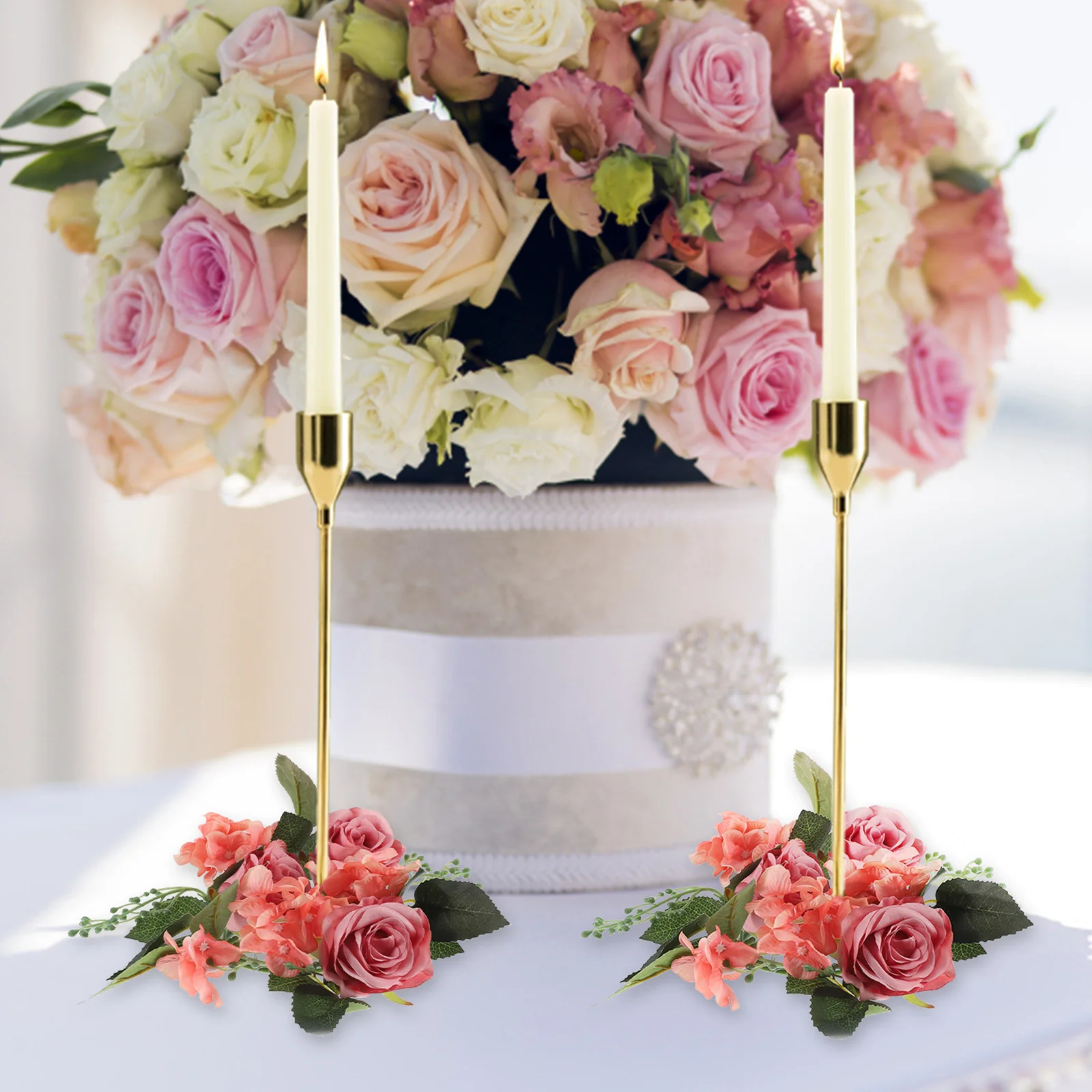 

3Pcs Artificial Rose Flower Rings Elegant Wreath for Wedding Party Table Layout Flower Centerpieces for Tables