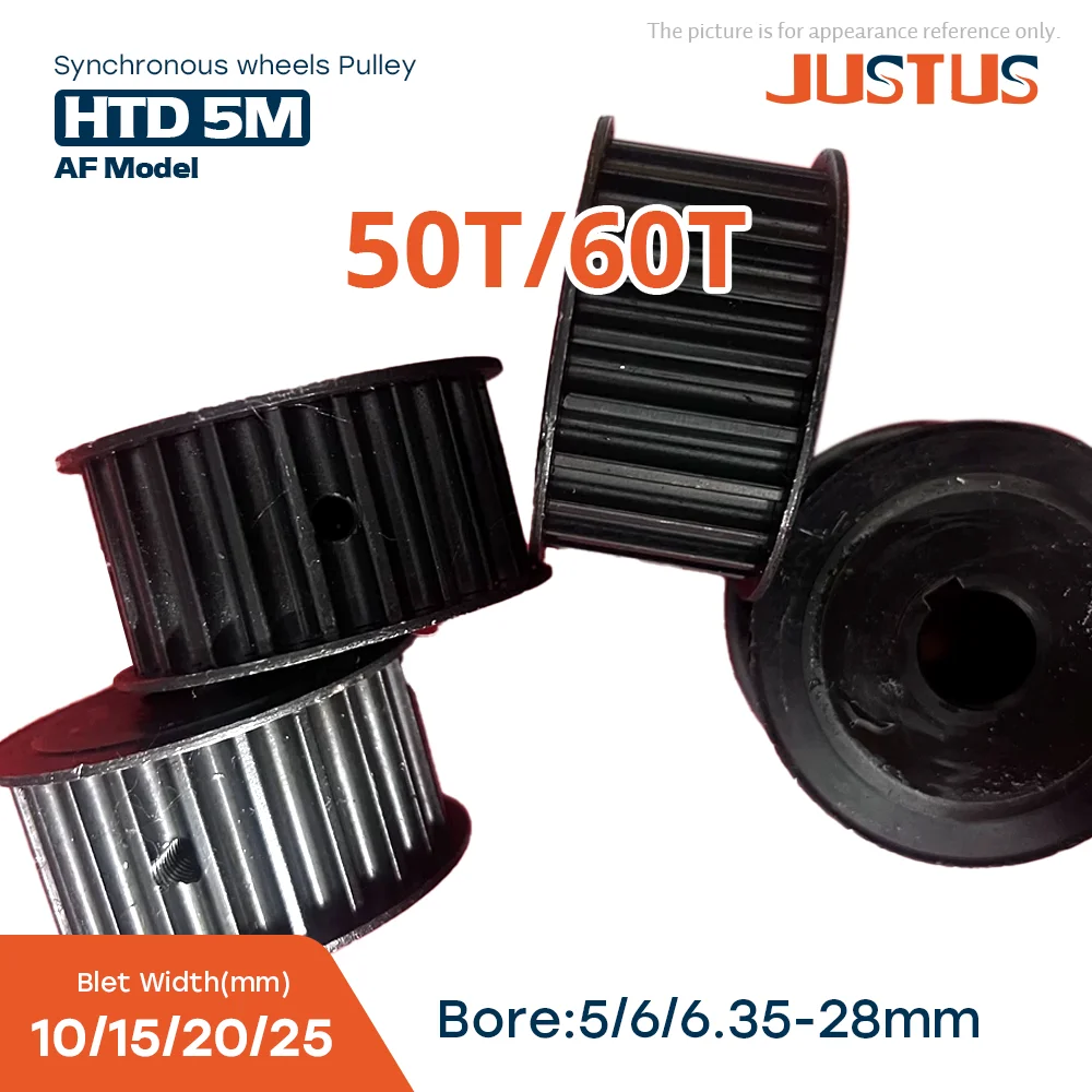 50T 60T HTD 5M Black Steel Synchronous Wheels Pitch 5mm Bore 8-28mm  for 10/15/20/25mm Width Belt Used In Linear Pulley 5GT