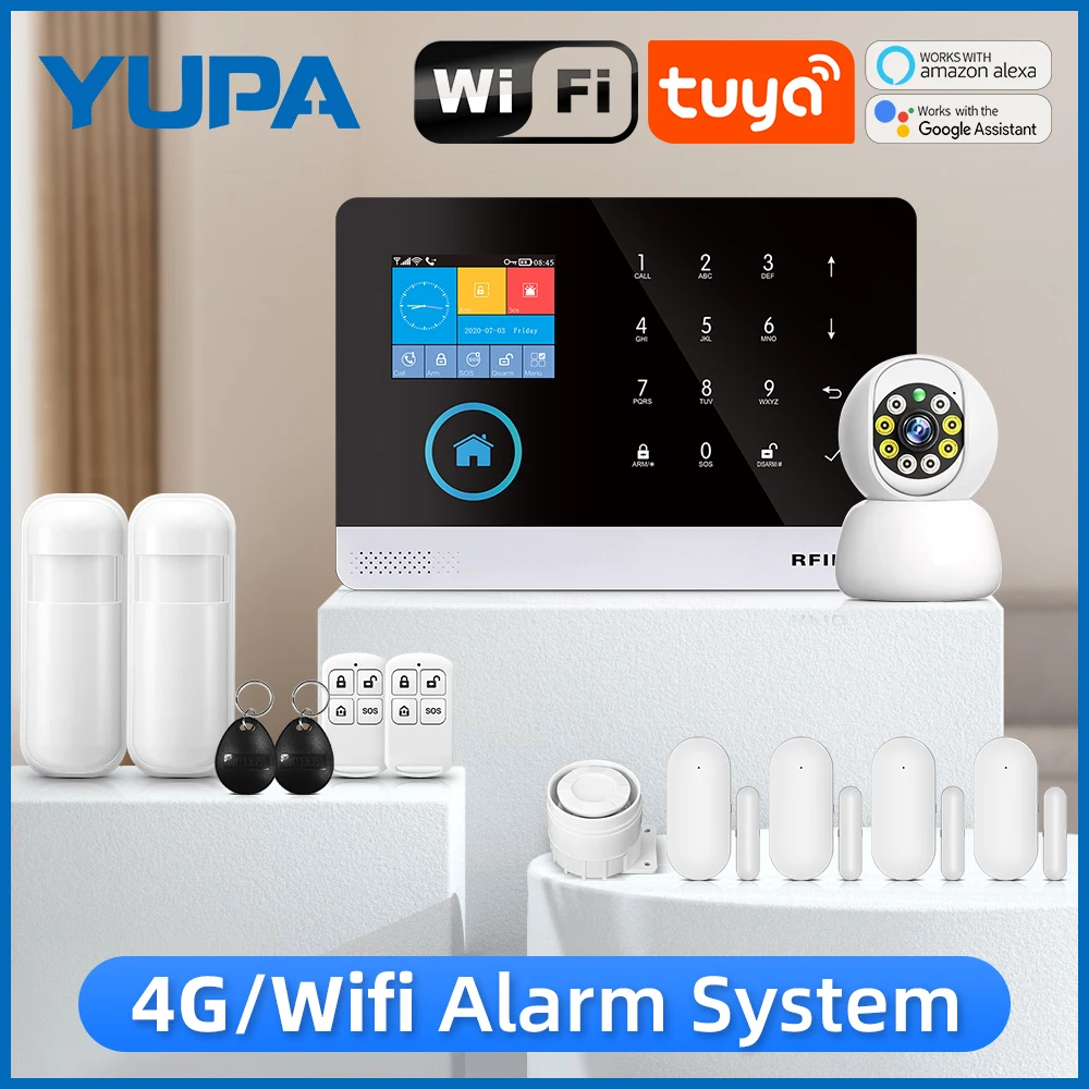 4G WiFi Alarm System Tuya Smart Life APP Control for Home Security Alarm PIR Sensor Door Sensor Smart Home Kit Fire Alarm Panel
