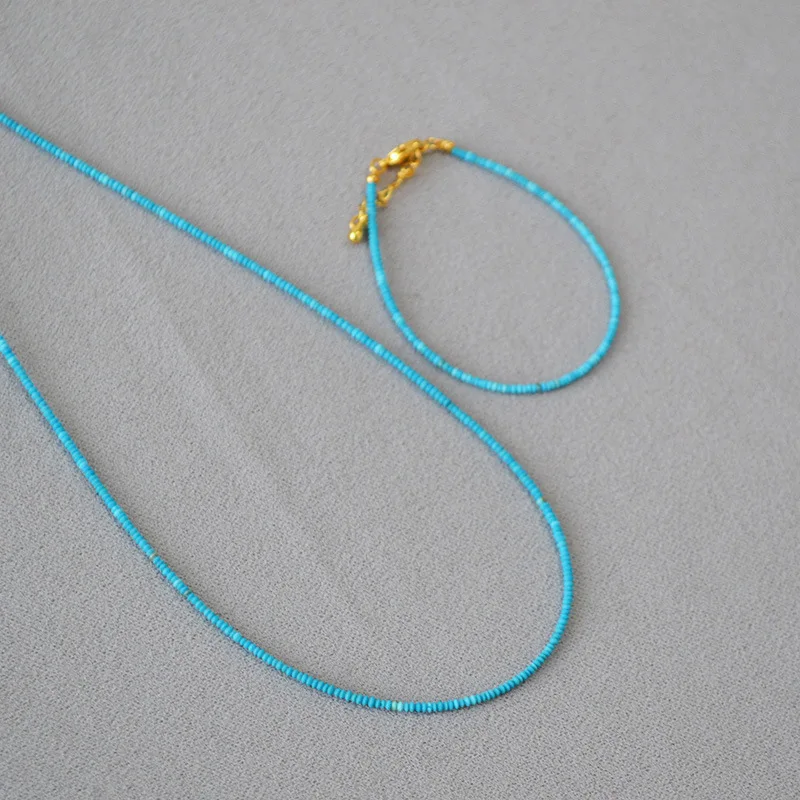 

French Niche Artistic Ultra-Fine Turquoise UFO Real Stone Beaded Simple Elegant High-End Necklace Bracelet