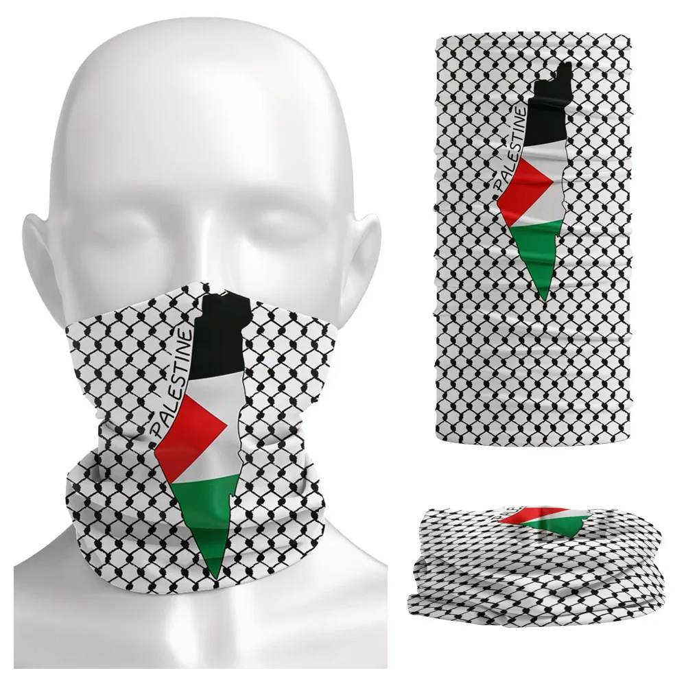 Palestine Flag Map Palestinian Kufiya Hatta Bandana Neck Gaiter Traditional Keffiyeh Pattern Tube Scarf Balaclava for Women Men