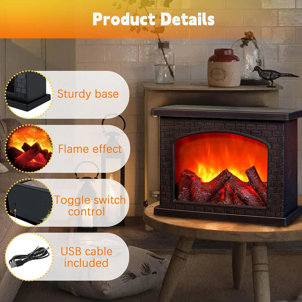 LED Creative Home Fireplace Lamp, Flame Lamp Modeling Lamp Nordic Style Decorative Lights Christmas Crafts Decoration