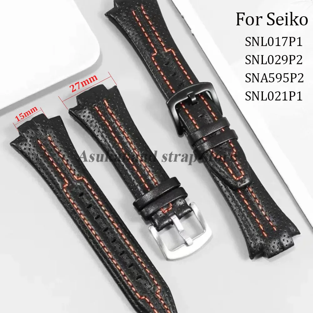 Cinturino per orologio in vera pelle nera 15mmx27mm per Seiko SNL017P1 SNL029P2 SNA595P2 SNL021P1 Braccialetti per orologi Accessori per orologi