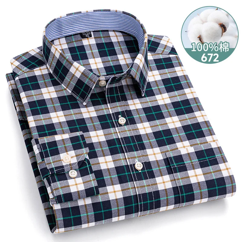 

Oxford 100% Cotton Man Long Sleeve Shirts xxxxl Business Casual Formal Classic Striped Plaid Shirt Men Long Sleeve Slim Fit