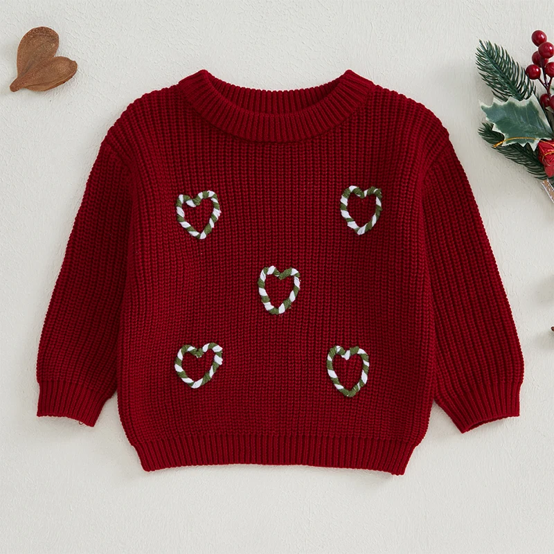 Christmas Sweaters Newborn Infant Knit Wear Toddler Knitting Pullovers Tops Baby Girl Boys Heart Shaped Embroidery Sweaters