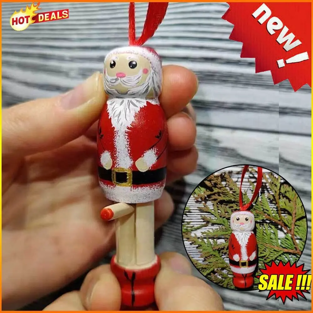 Wood Funny Santa Christmas Tree Ornament Hanging Decoration Holiday Party Decors Christmas Decoration