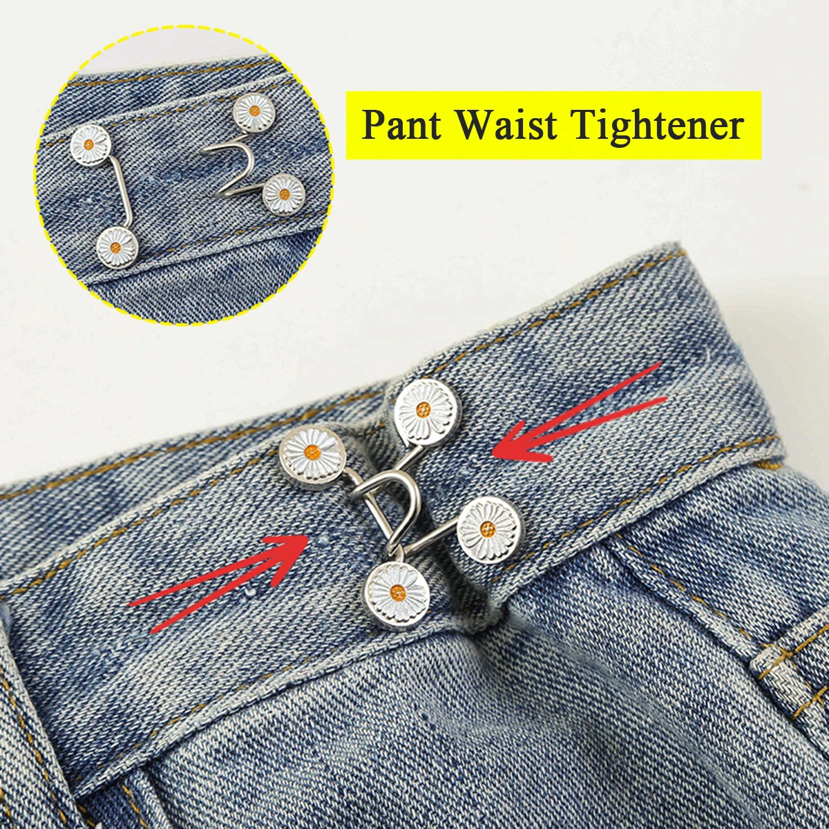 

2Pcs Adjustable Pant Waist Tightener - Jean Button Pins & Button Clips for Pants | No Sewing Required, Easy to Install