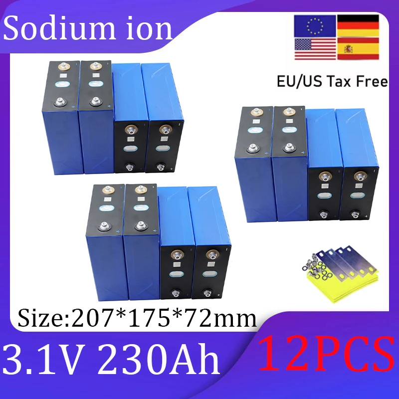

12PCS 3.1V 230Ah sodium ion batteries, low temperature resistant, suitable for portable batteries for electric bicycles and RVs