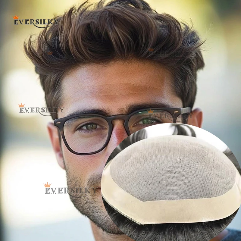 بني غامق # 2 # 4 # 3 # 1ب # 1 نظام الشعر البشري للرجال، شعر صناعي، متين للغاية، مريح، قاعدة أحادية، قطع شعر أصلع للرجال #1