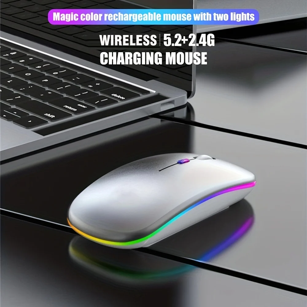 เมาส์ไร้สาย 2.4GHz บลูทูธเมาส์แบบชาร์จไฟได้เมาส์สำหรับเล่นเกมตามหลักสรีรศาสตร์ที่เงียบสงบพร้อมไฟแบ็คไลท์ USB 1600DPI เมาส์สำหรับแล็ปท็อปพีซี