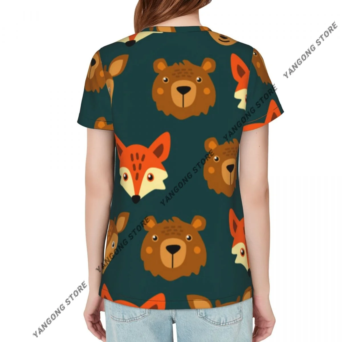 T Shirt Women Cute Friendly Forest Animals Tee Shirt Casual Round Neck Short Sleeve Streetwear Female T-Shirt