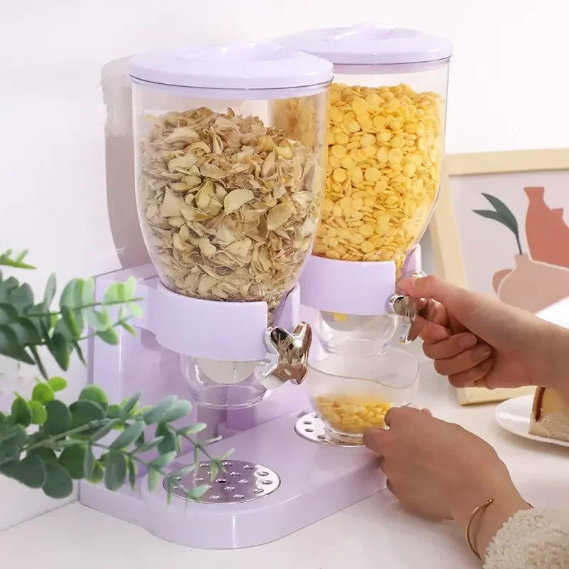 Double Drum Oat Pot Grain Machine Food Dispenser Reusable Canister Cereal Leakproof Household Storage Bucket Tank Dispenser