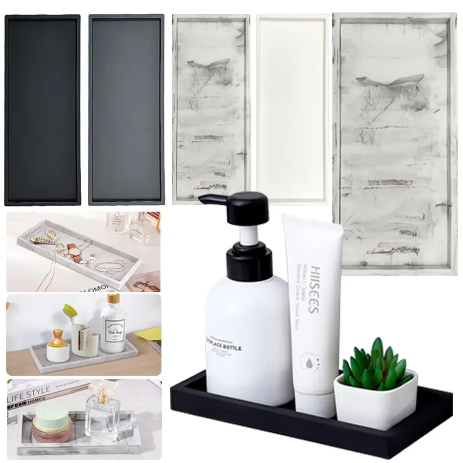 

Silicone Soap Dispenser Tray Bathroom Vanity Storage Tray for Dish Soap Sponge Perfume Candle Countertop Storage Tray