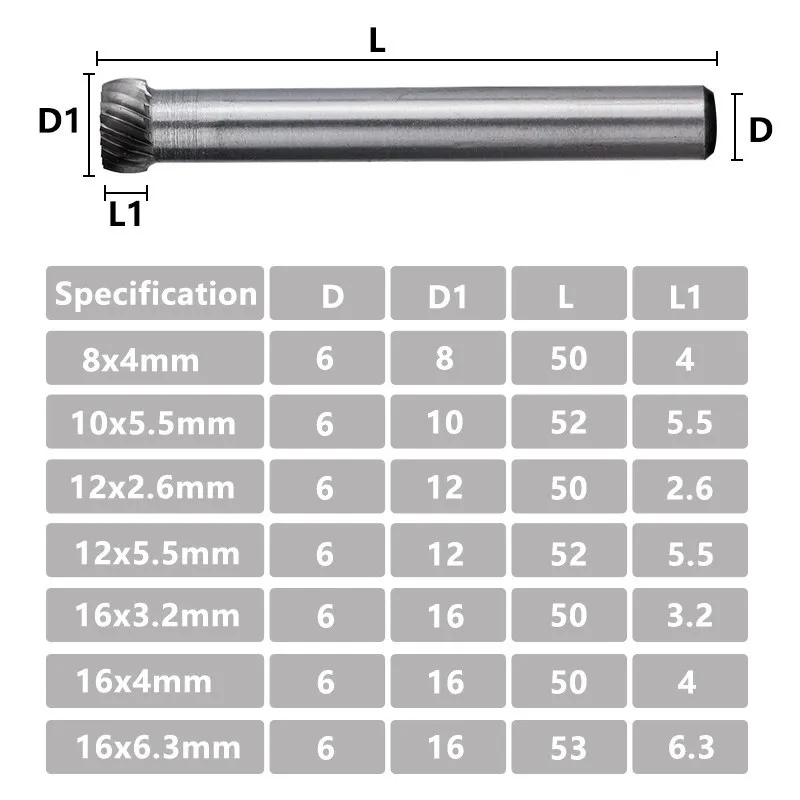 Metal Rotary Files 6mm Shank Tungsten Carbide Burr Bit Diameter 2.6-6.3mm Abrasive Metal Carving Tools 1pc