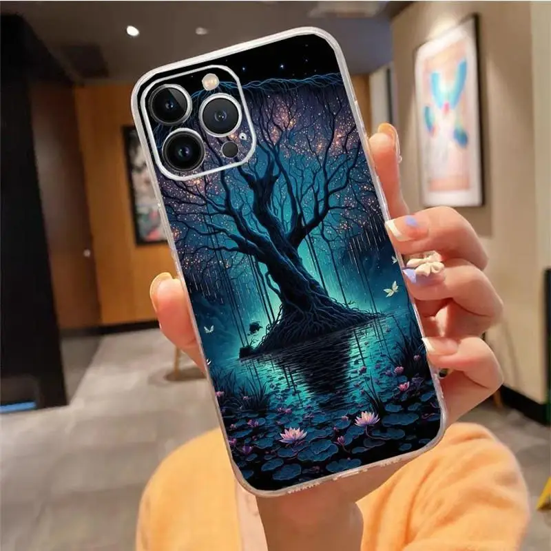 حافظة هاتف Apple iPhone قابلة للتطبيق على شكل شجرة الزهور 1 حافظة ناعمة من مادة TPU باللون الأسود لهاتف iPhone 16 15 Pro #4