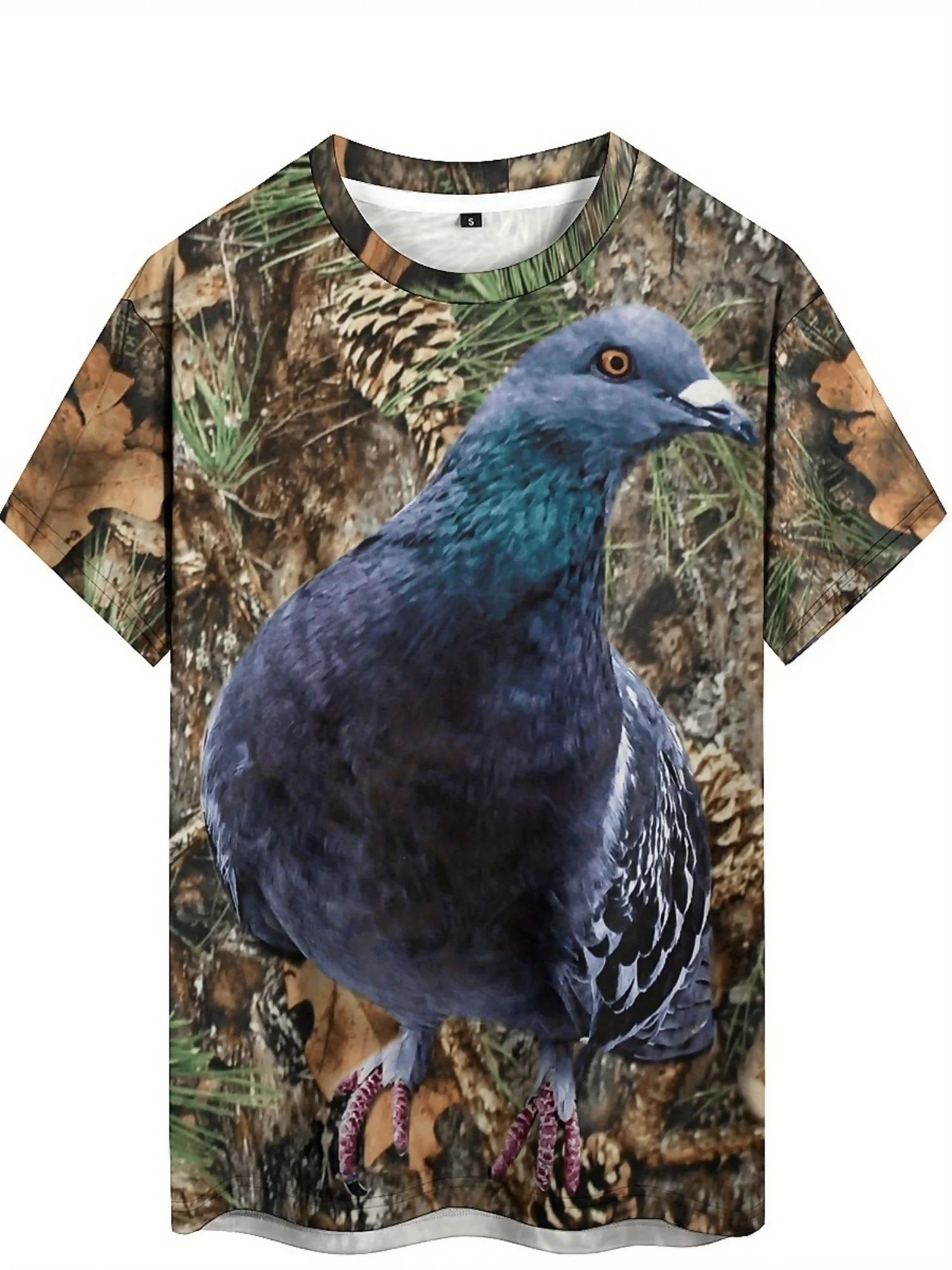 T-shirt da uomo a maniche corte con stampa 3D Camo Pigeon - Poliestere traspirante ad asciugatura rapida per sport all'aria aperta, escursionismo e viaggi