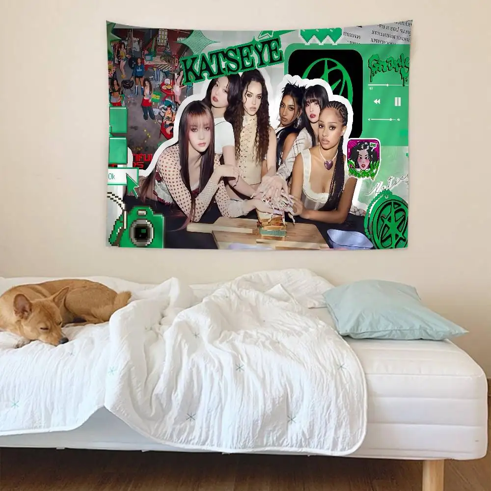 Global Pop Group K-Katseye Chart Tapestry Art Science Fiction Room Home Decor Cheap Hippie Wall Hanging 6