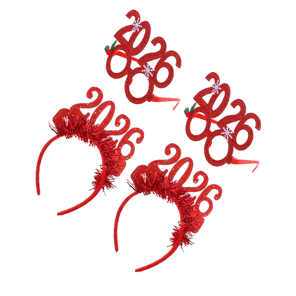 

4 PCS Festive Decorative Headband Happy New Year Hairband Years Eve Headbands 2026 Number Glasses Christmas Hoops Fabric