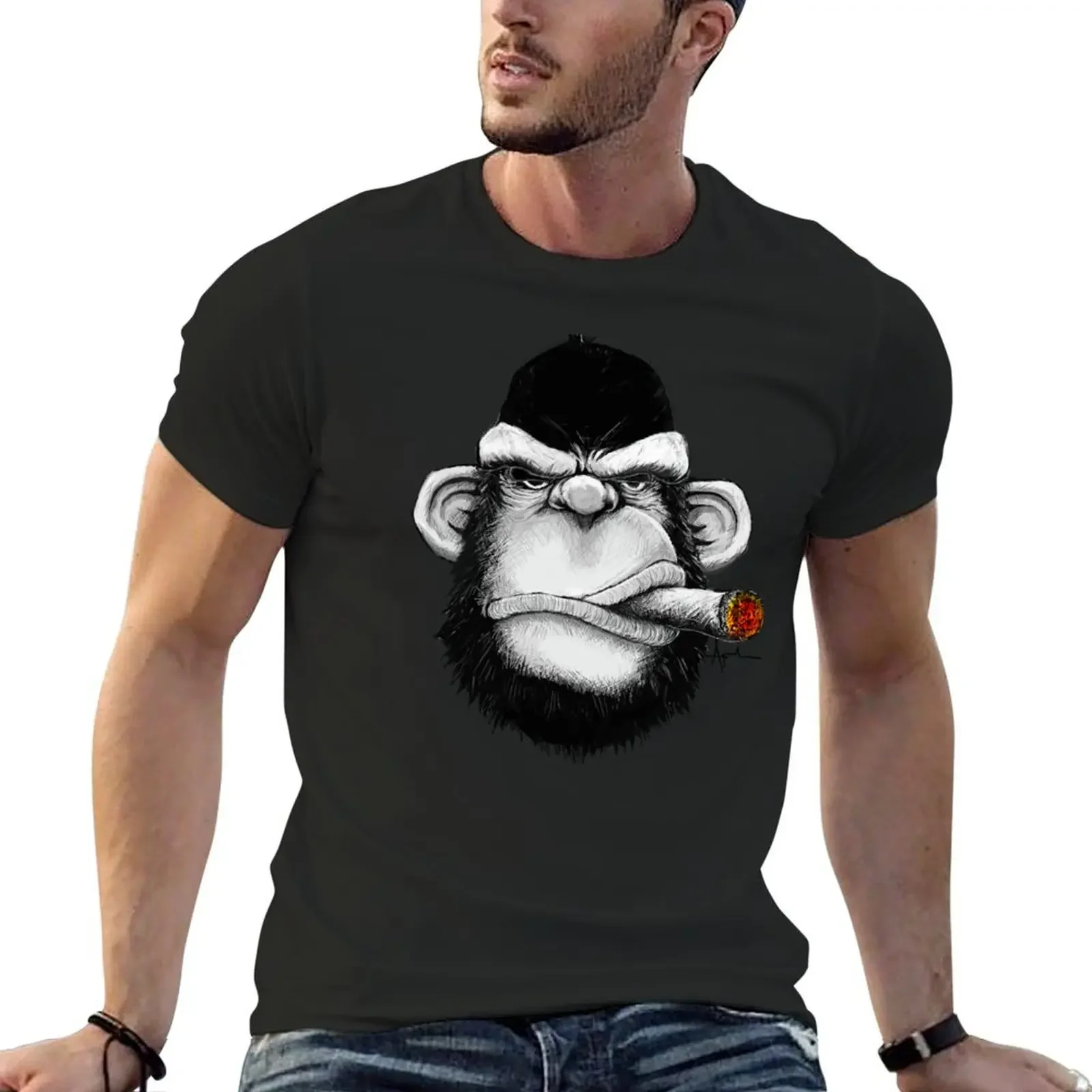 

Cigar Monkey T-Shirt aesthetic clothes basketball graphic tees animal prinfor boys graphic t shirt vintage mens tall t shirts