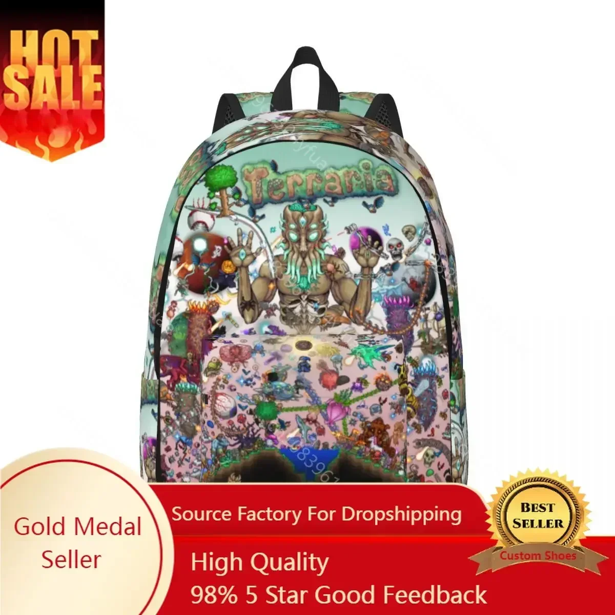 Terrarias Game Backpack Abstract Monster Animal Cool Backpacks Teen Camping Pattern High School Bags Colorful Rucksack