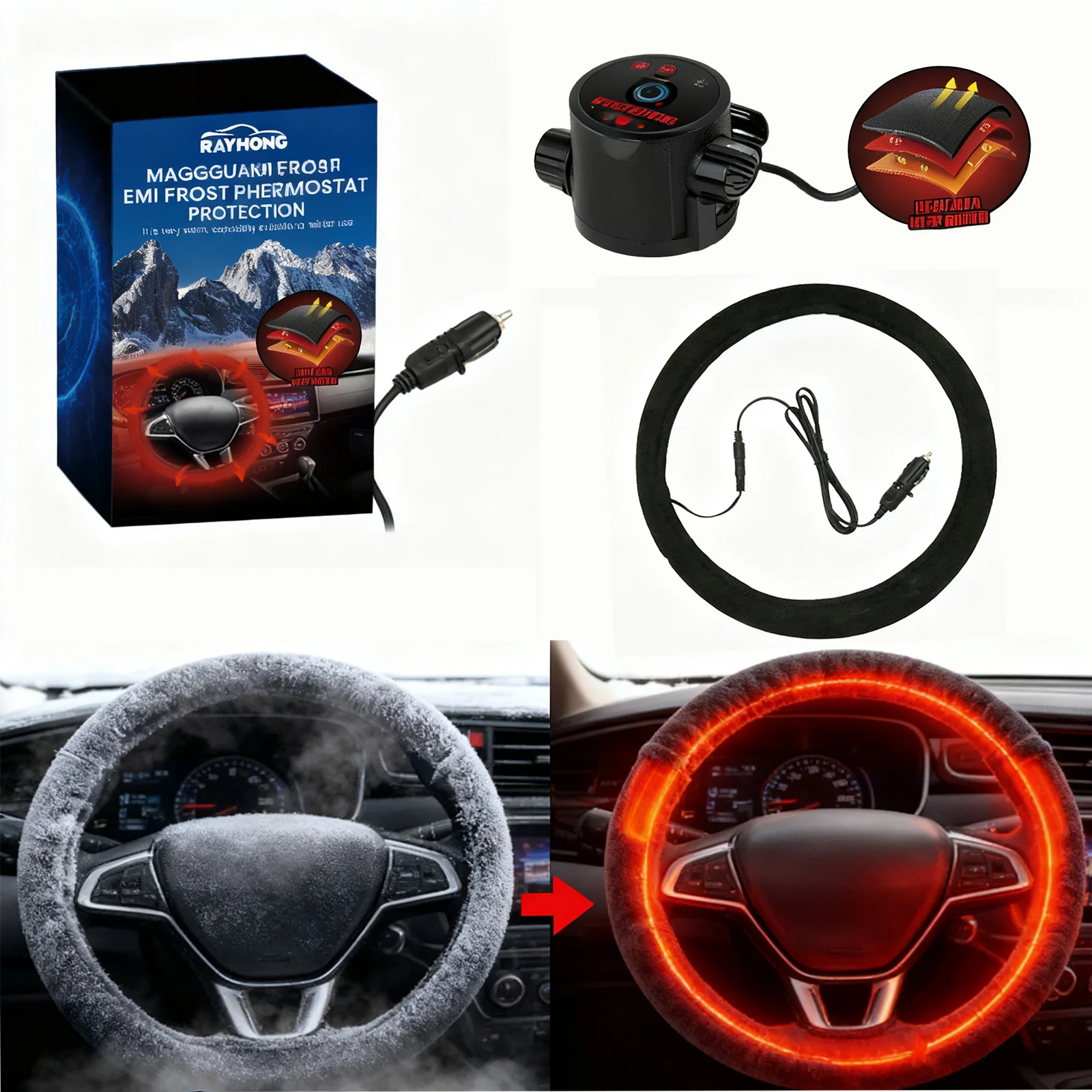 

12V Universal Car Steering Wheel Heater Cover Quick Warm in 3 Mins Anti-Slip Heated Cover for Winter for Driving Comfort (Black)