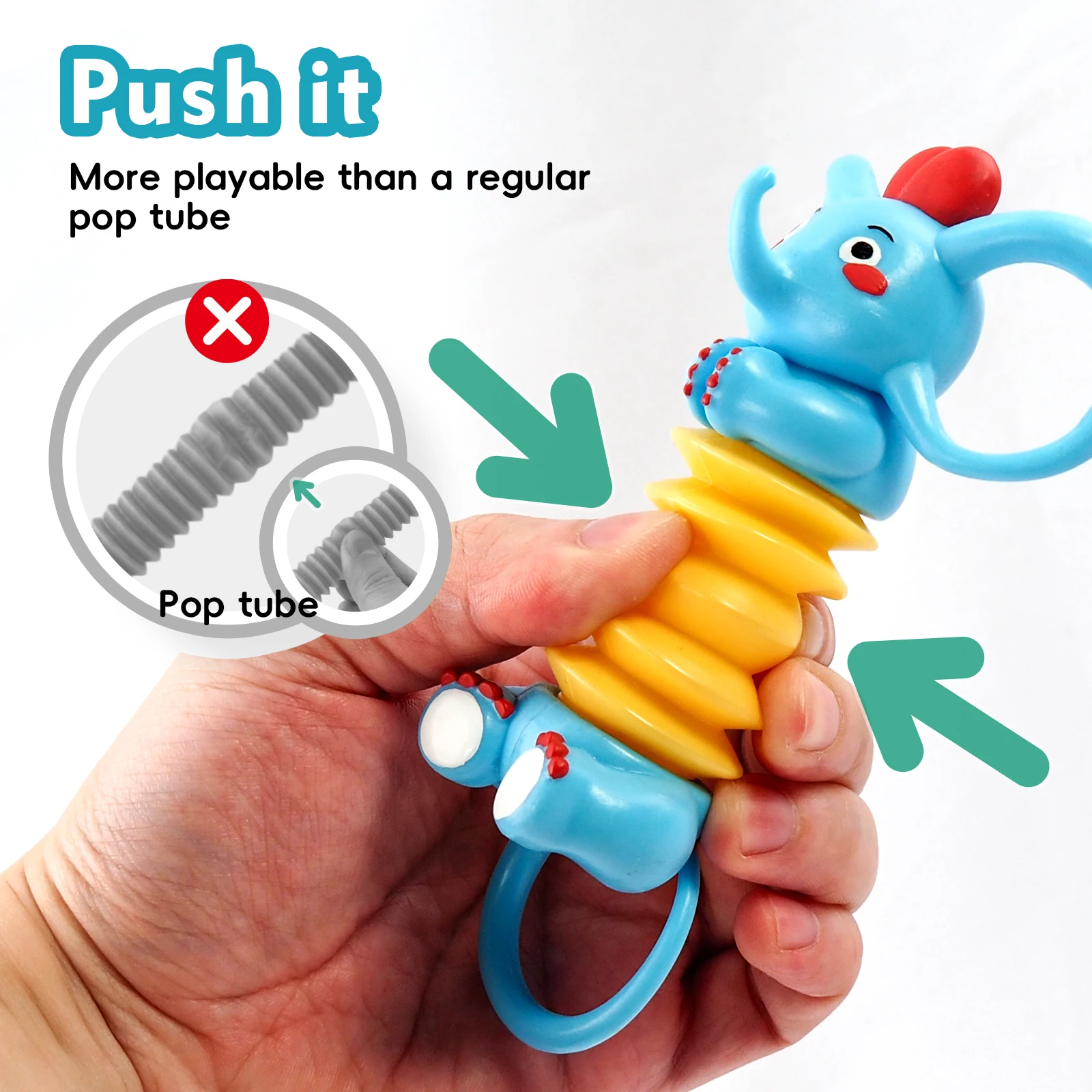 Marioneta de mano de tubo Pop para adultos, juguete de apretar, lindo elefante Kawai, sonido Vocal, TDAH, alivio del estrés, regalos
