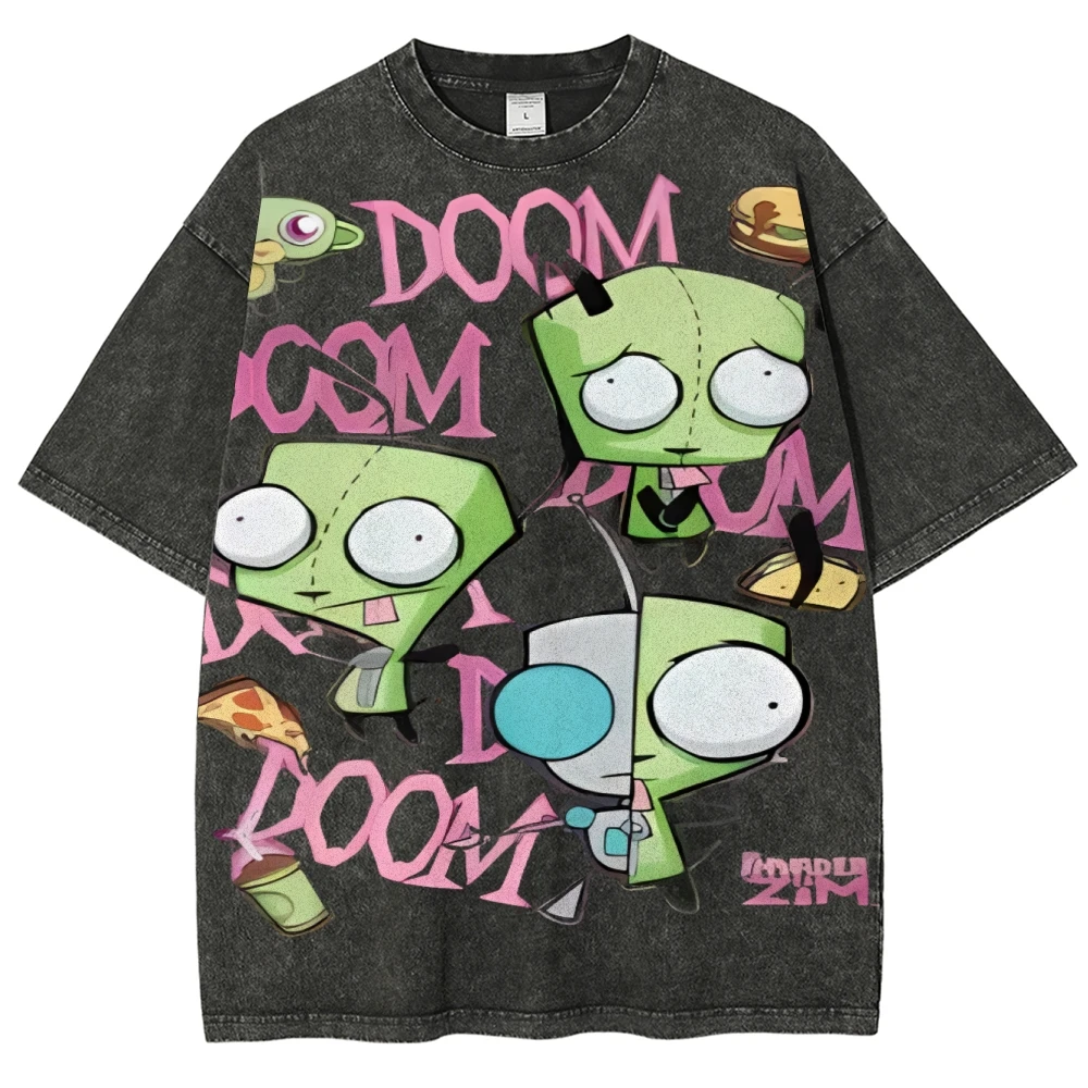 

American Style Retro Heavyweight Solid Color Short Sleeved T-shirt Men Women Summer Street TrendFunny cartoon and cute patterns