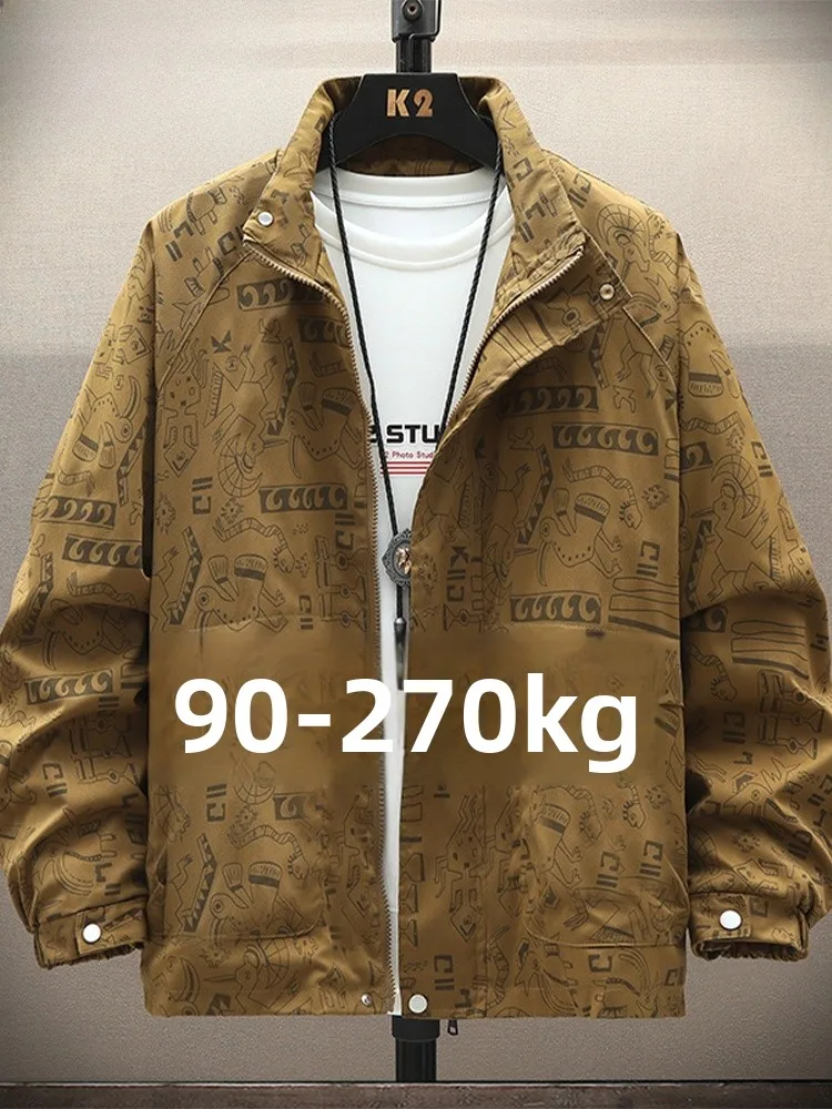 

Mo Cha Trendy fiti Print Workwear Jaet Men's Casual Loose Fit Faionable Stand Collar Spring Autumn New Sle Polyeste...