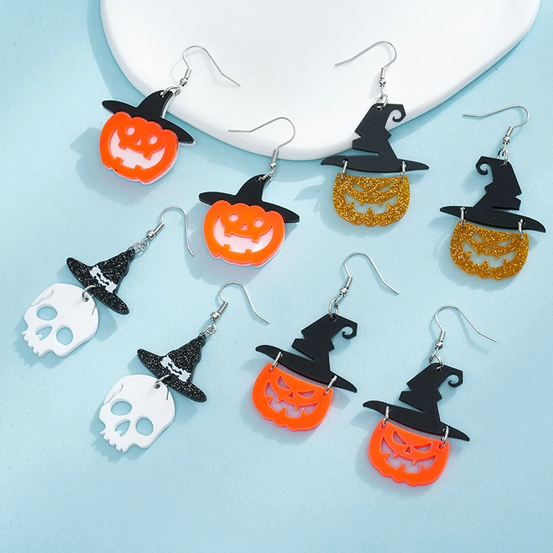 1/3Pairs Halloween Moon Bat Ear Studs Set Cartoon Cute Ghost Acrylic Pendant Earrings Creative Funny Ear Jewelry For Party Gift