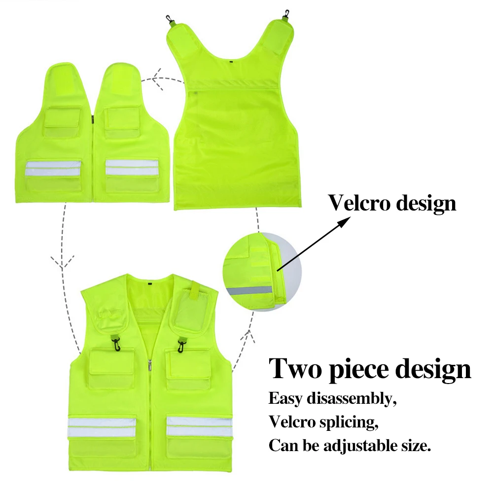 Fluorescent Vest High Visibility Reflective Work Safety Vests for Contruction Multi Pocket Workwear Men\'s Tops Safety Jacket