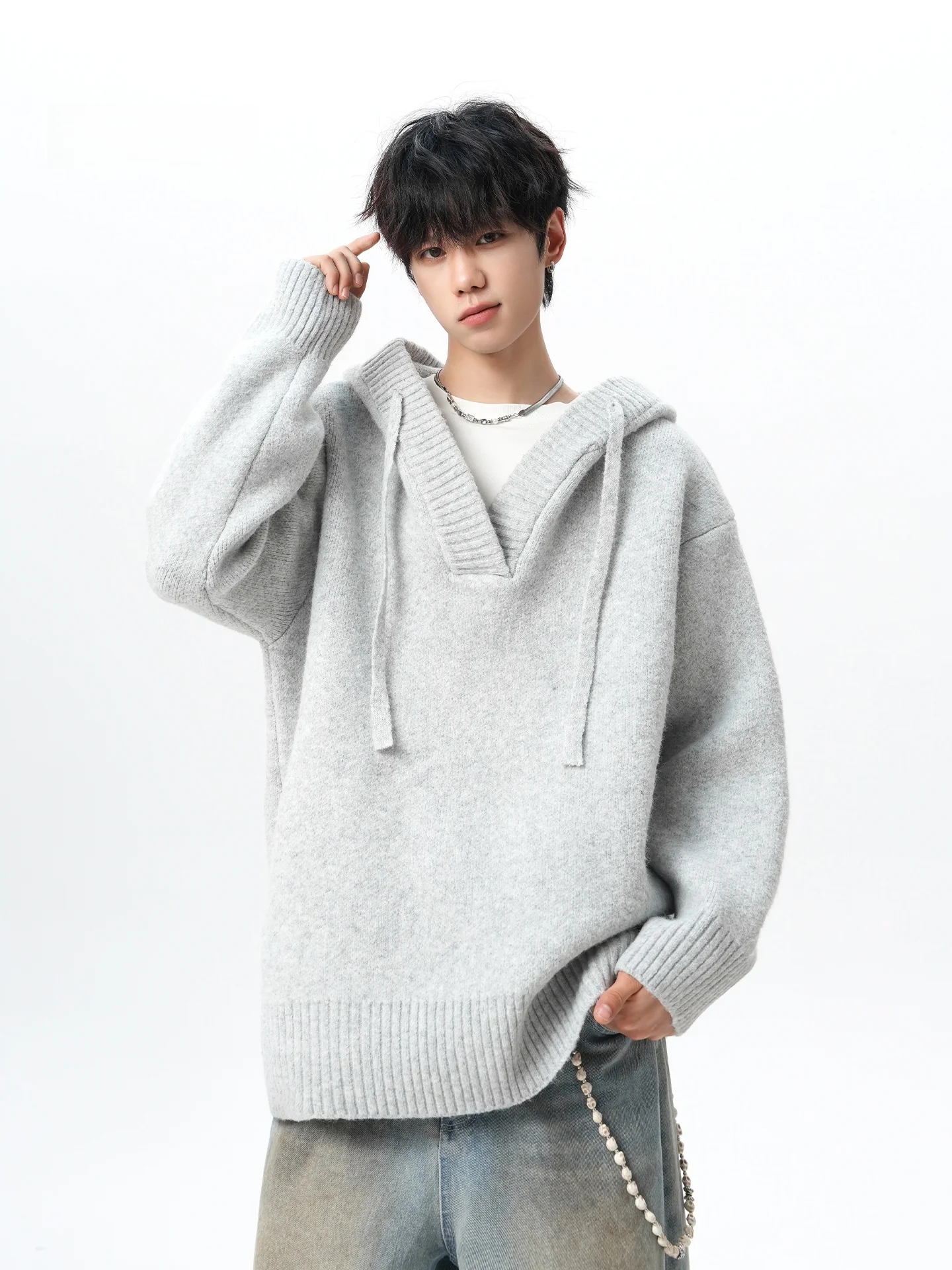 

Мужская утепленная вязаная толстовка из шерстяной смеси, зимний повседневный свитер, удобный крой, верхняя одежда для прогулок и свиданий