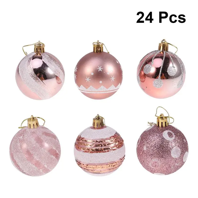 24Pcs 6cm Christmas Balls Hanging Decoration Christmas Tree Ornaments for Party Prom Rose Gold Pattern for DIY Christmas Party