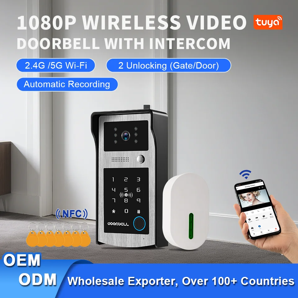 Imagen 5: Nueva cámara de timbre de vídeo inteligente Tuya 1080P WiFi Video intercomunicador timbre de puerta cámara con código RFID teclado acceso teléfono aplicación desbloqueo