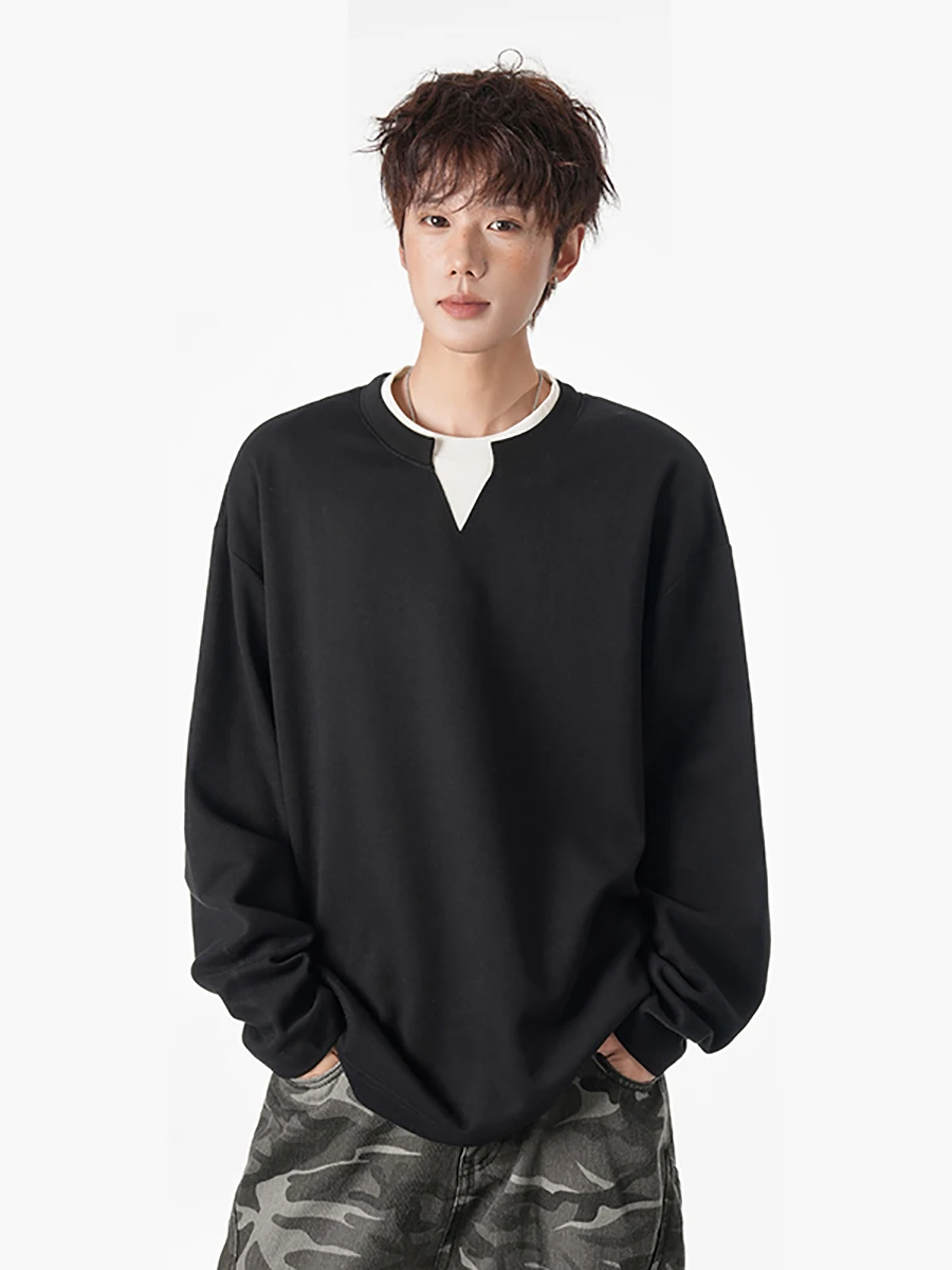 

Boyue Casual Style Loose Long Sleeve round Neck Mock Two-Piece Hoodie Unisex Trendy Couple T-Shirts Daily Wear Comfortable Fit