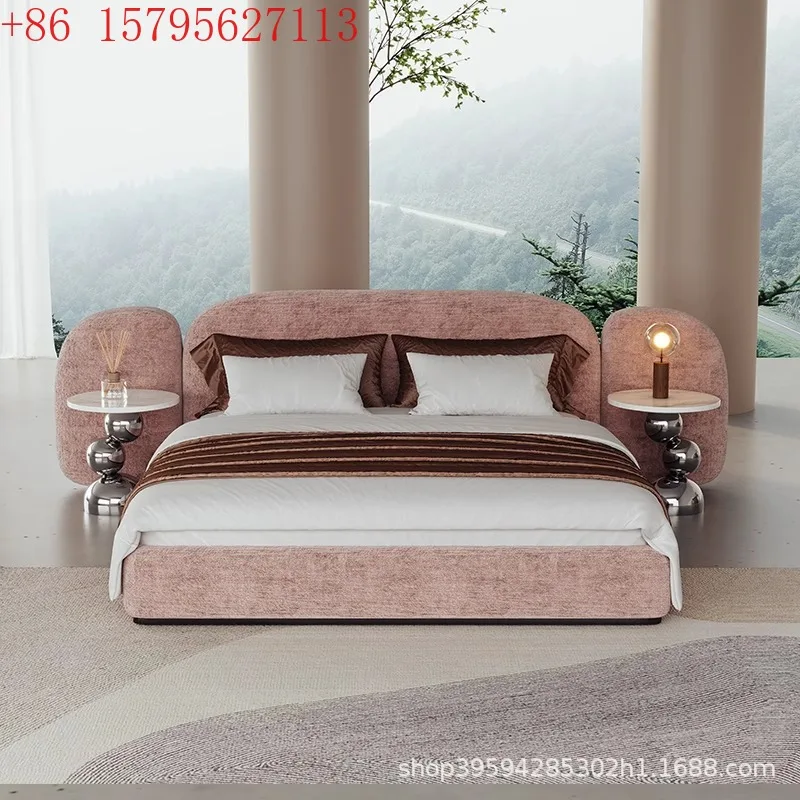 

Итальянская минималистичная тканевая кровать, современная простая элитная атмосфера, двуспальная кровать с мягкой обивкой в главной спальне