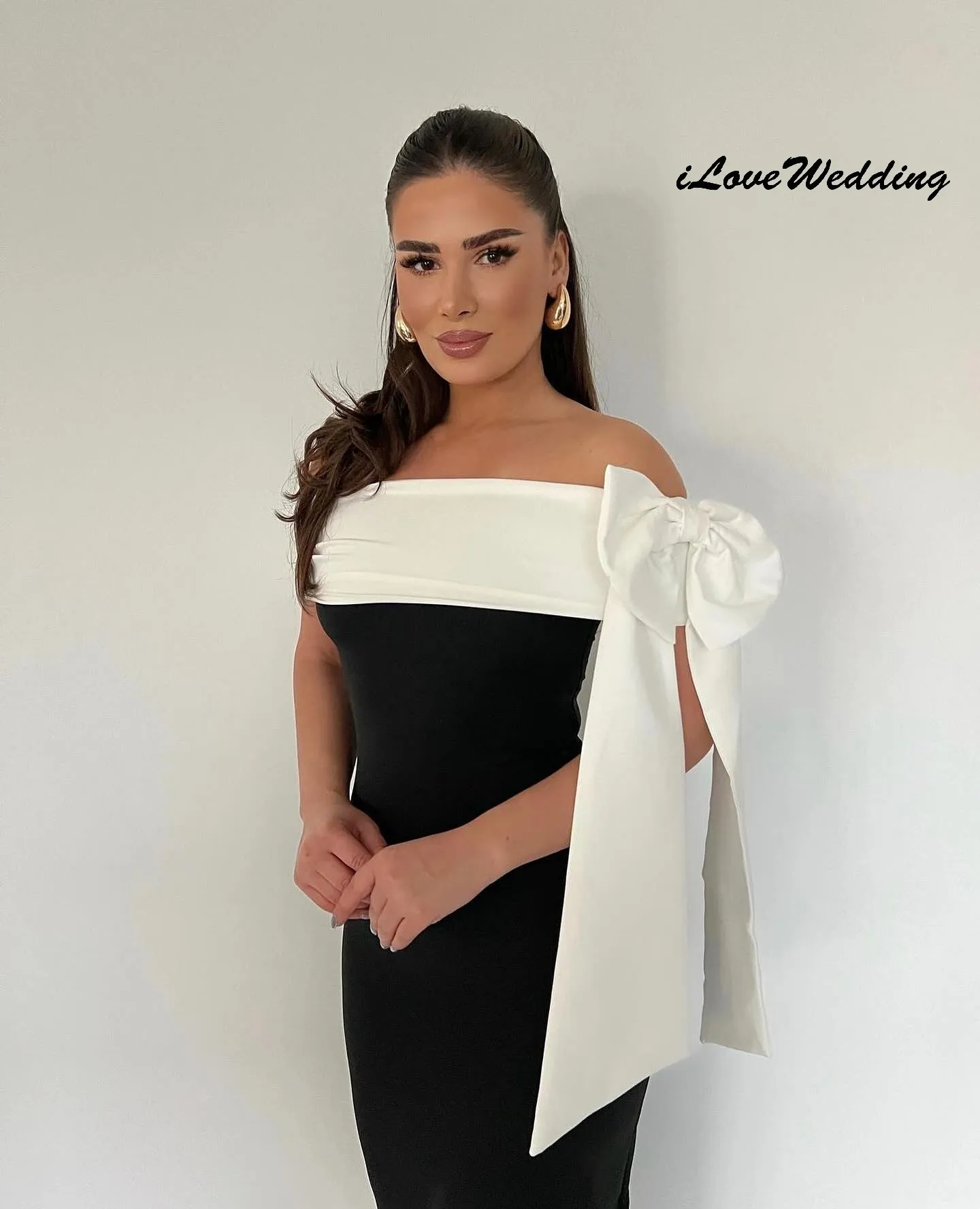 Vestidos de fiesta elegantes con hombros descubiertos, vestidos de cóctel hasta el té con lazo, vestido Formal de sirena para mujer, vestido de fiesta para Gala personalizado 2025