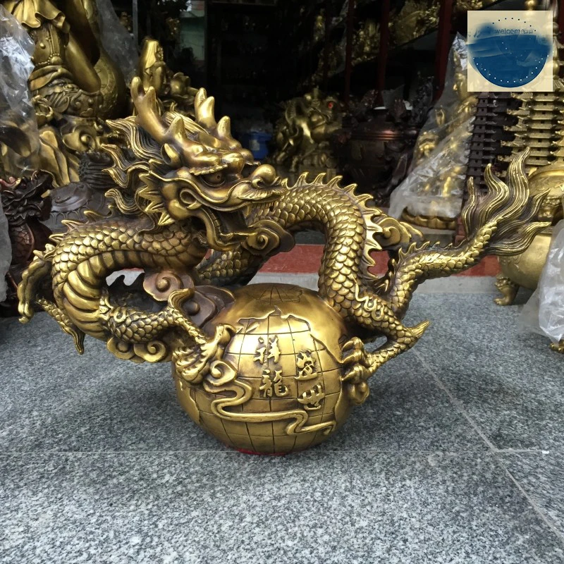 50CM Large Asia HOME Exorcise evil spirits Company SHOP bring in wealth money Success GOOD LUCK Dragon FENG SHUI Copper statue