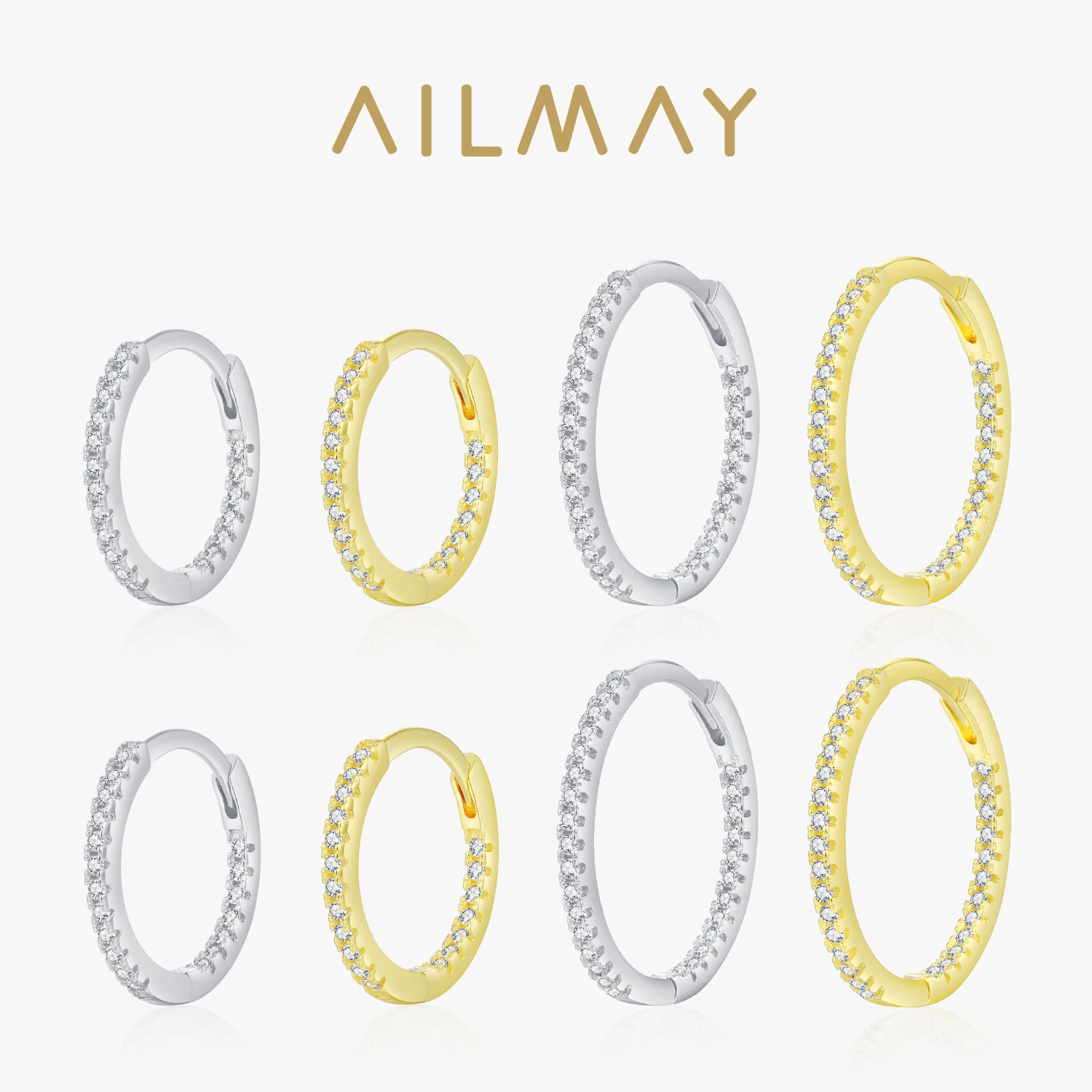 Ailmay Elegant 100% 925 Sterling Silver Simple Circle Hoop Gold Color Earrings For Women Wedding Jewelry Gifts