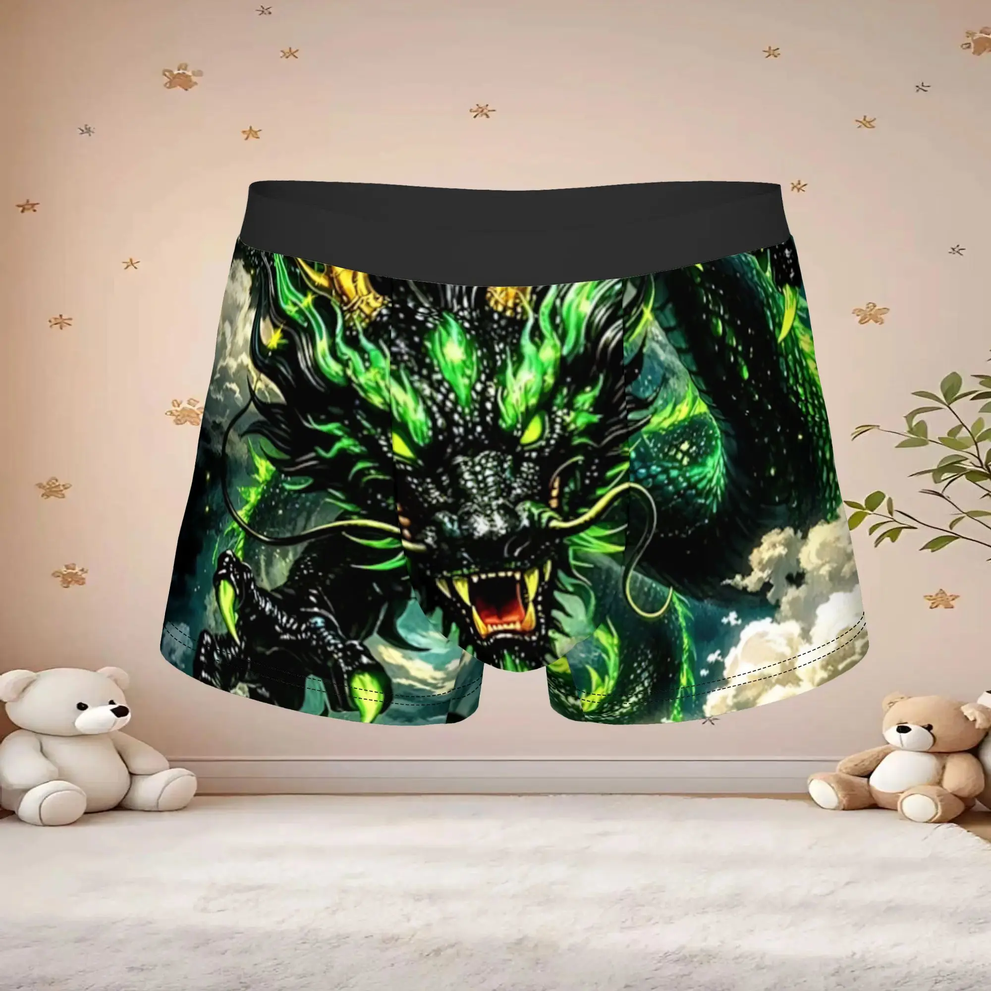 1pc Popular Chinese Cloud Green Dragon Graphic boxers  adults  Homme Panties Men's Underwear Print Shorts Boxer Briefs