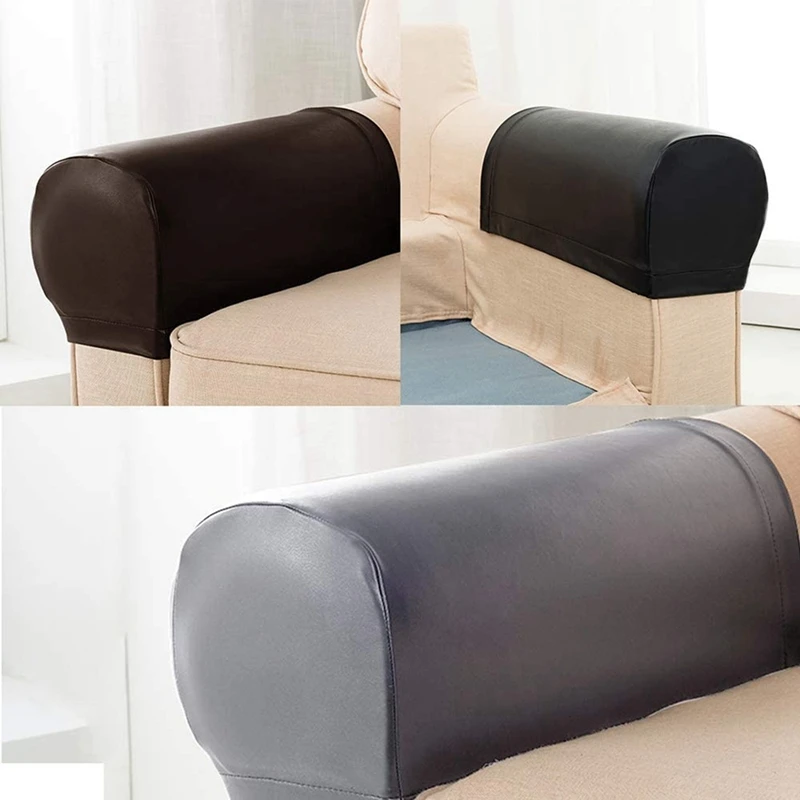 SEWS-Armchair Arm Covers, 2Pcs Armrest Cover Ultra Thick And Soft PU Leather Stretch Arm Cover For Recliners Sofas Chairs