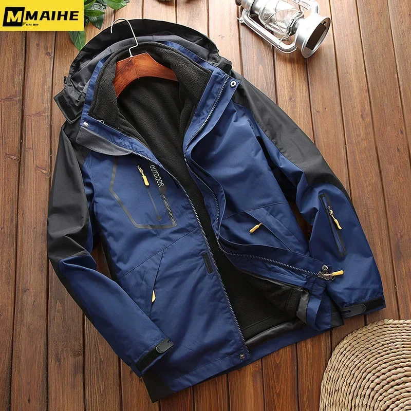 Winter 2 In 1 Warm Jacket Sportwear Ski Camping Coat Softshell Waterproof Outdoor Jacket Men Windbreaker Climbing Hiking Coats