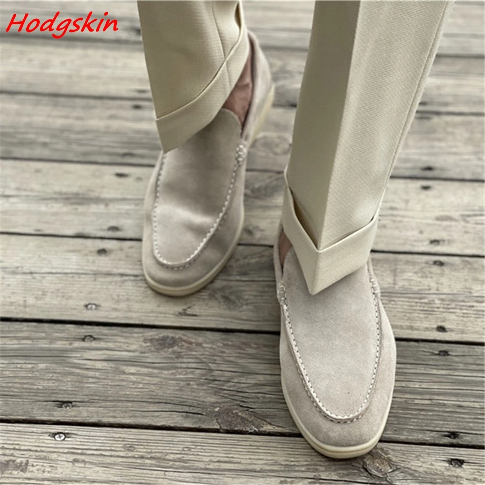 Cow Suede Men Shoes Genuine Leather Breathable Slip On Casual Shoes Round Toe Solid Sewing 2024 Newest Comfortable Men's Loafers