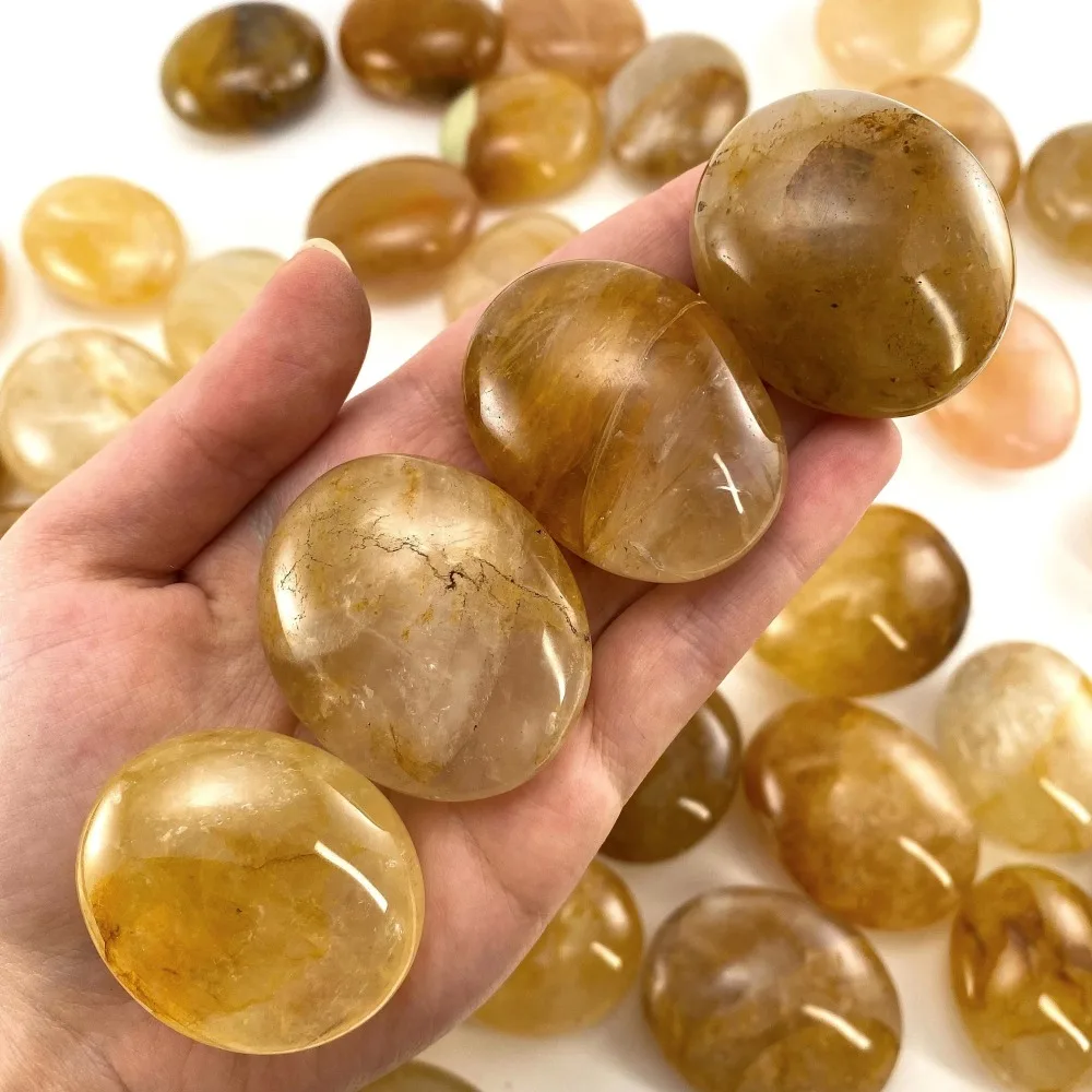 1pc Golden Healer Quartz Palm Stone Golden Healer Quartz Worry Stone Yellow Quartz Palm Stone Crystal Palm Stone