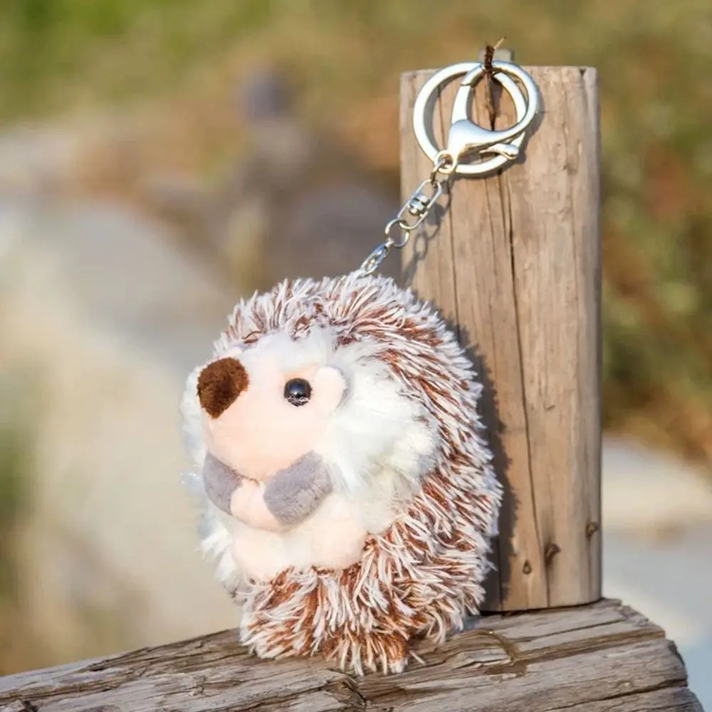 Cute Hedgehog Pattern Hedgehog Keychain Handbag Keyring Flannel Bag Pendant Keyring Stuffed Animals Toys Alloy Stuffed Keychain